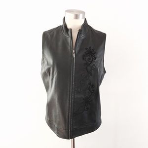 Coldwater Creek Black Leather Embroidered Vest
